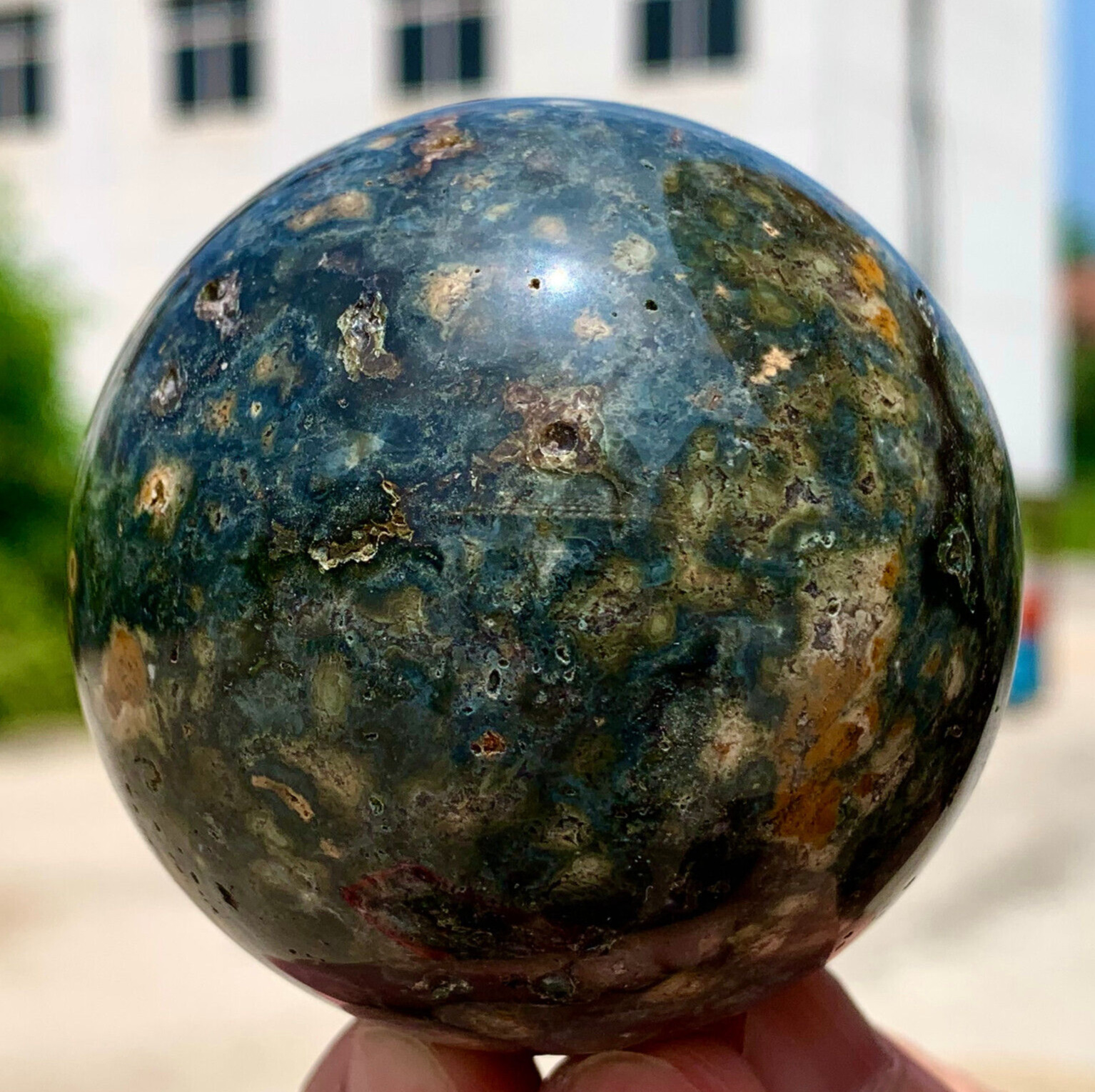 321G Natural Colorful ocean jasperquartz geode crystal sphere ball healing
