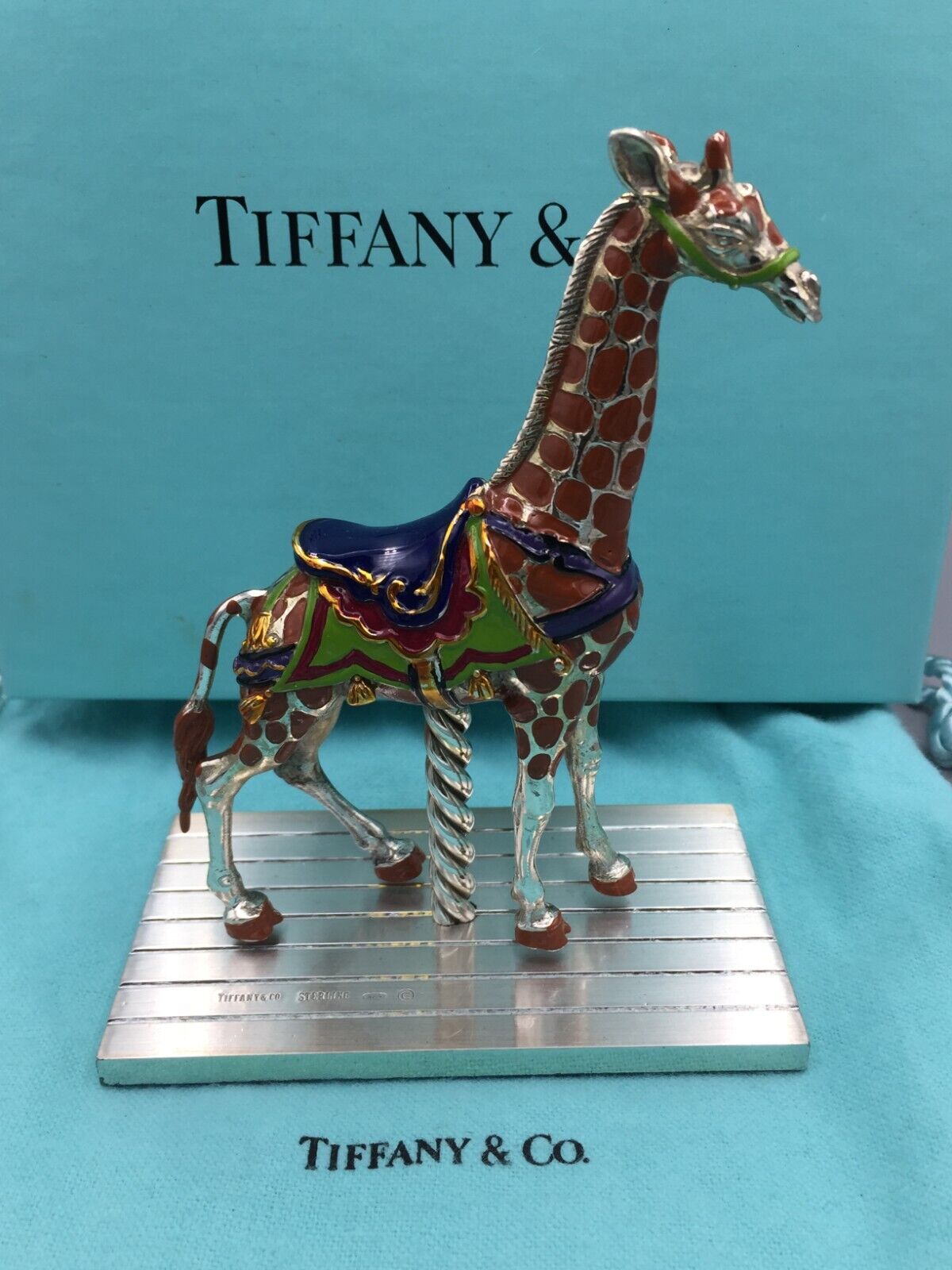 Rare Vintage Tiffany & Co Gene Moore Sterling Silver Enamel Circus Giraffe