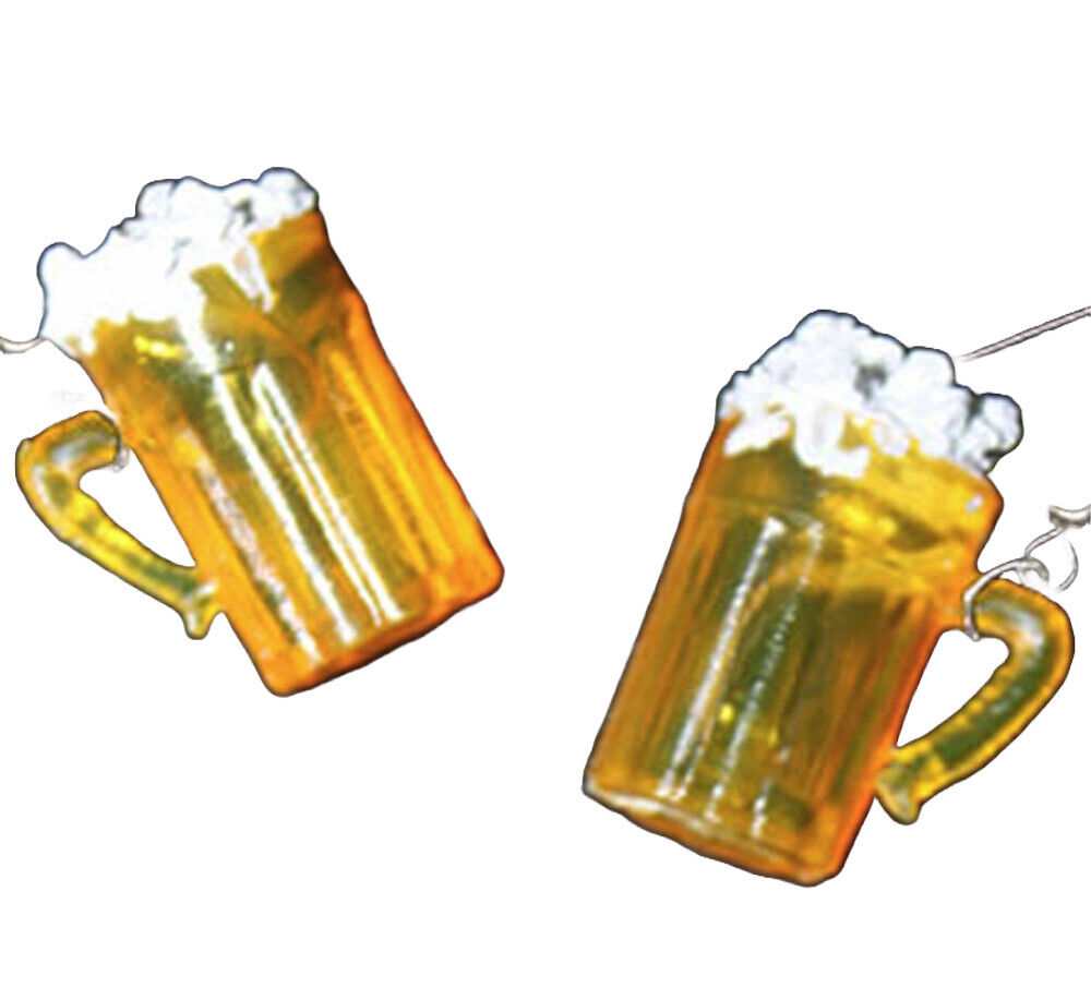 Funky Realistic BEER ALE MUG EARRINGS St Patrick Sport Bar Party Costume Jewelry