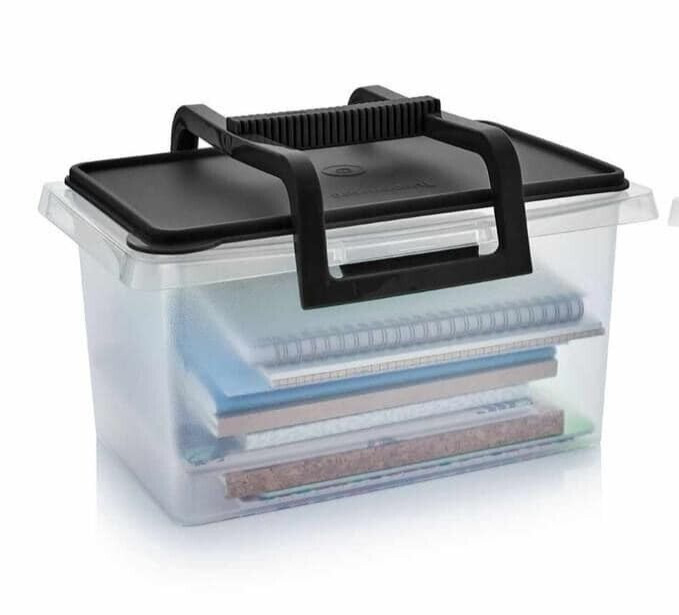 Tupperware Carry All Small Rectangle with Handle 28 Cups Clear with Black Lid