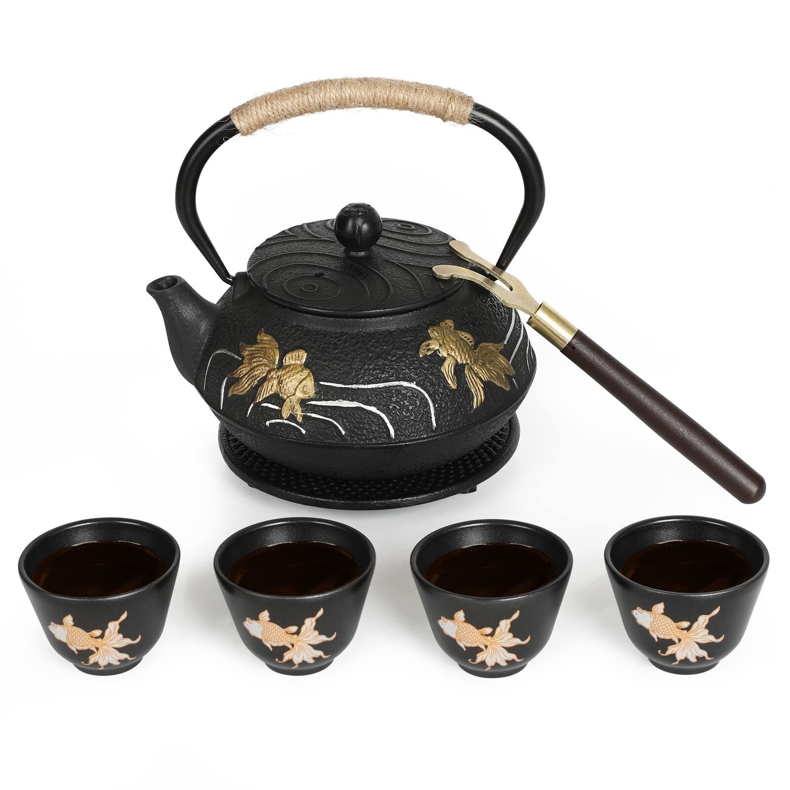 Hand-Painted Goldfish Cast Iron Teapot Set,Japanese Cast Iron Tea Kettle Set ...