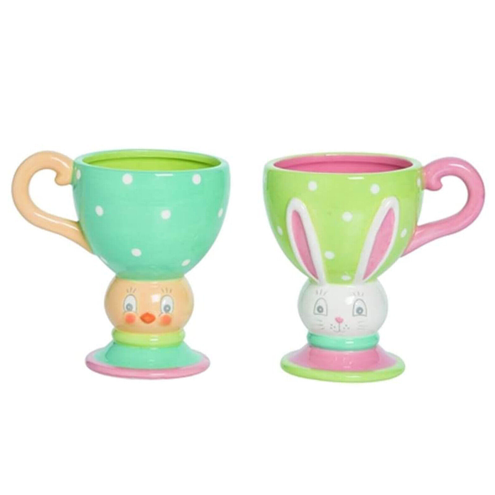 Set/2 Johanna Parker Transpac Easter Dottie Bunny Chick Fancy Mugs Cups Decor