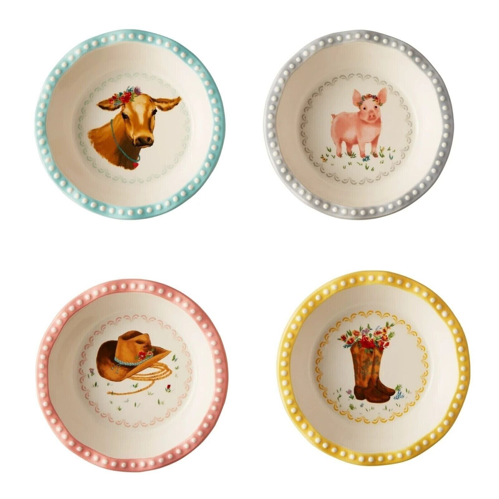 Pioneer Woman Sweet Romance 4 Ceramic Mini Pie Pan Set Country 4.74-inch New