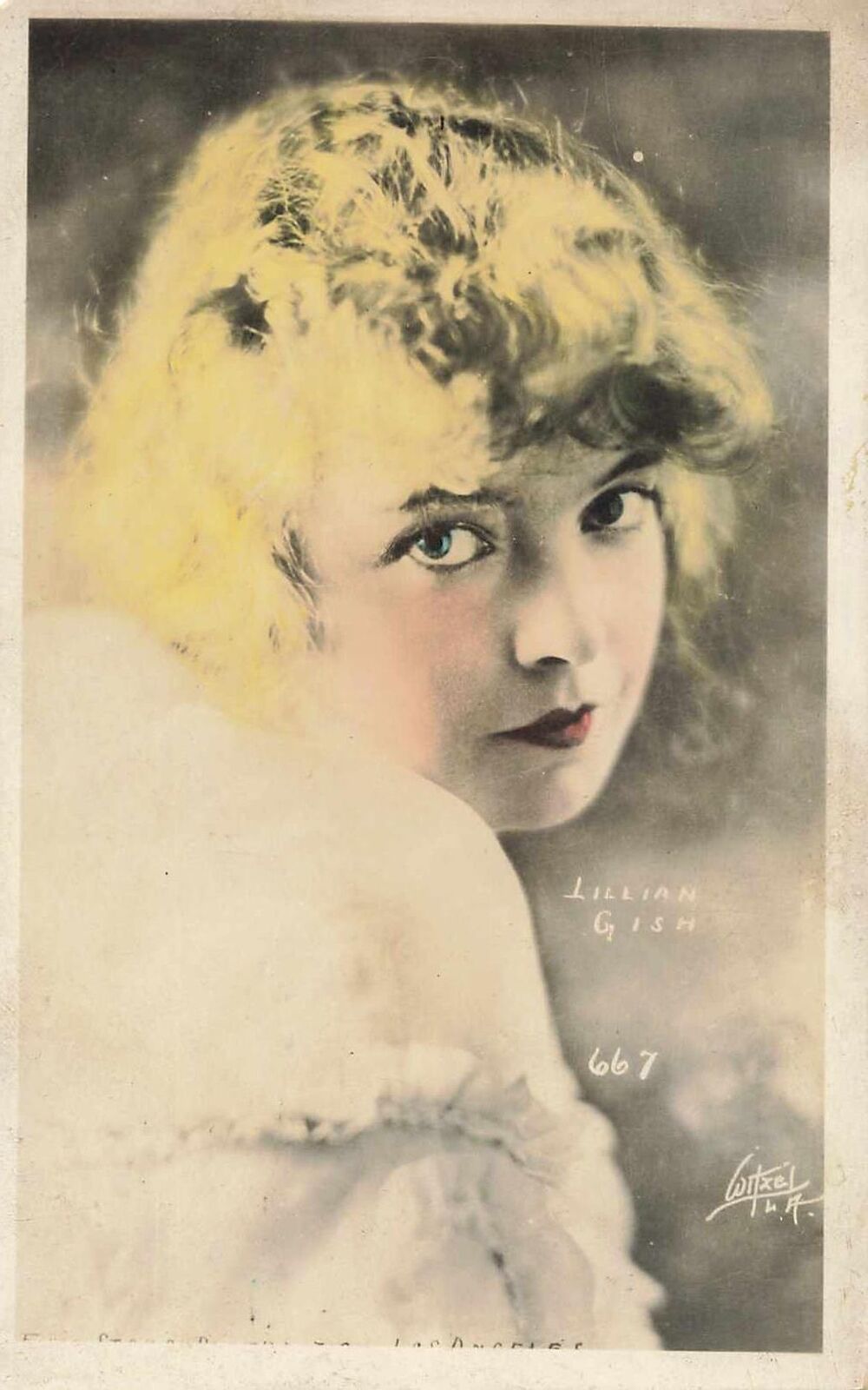 1920s RPPC Lillian Gish Hollywood Movie Star Handtinted Real Photo Postcard 