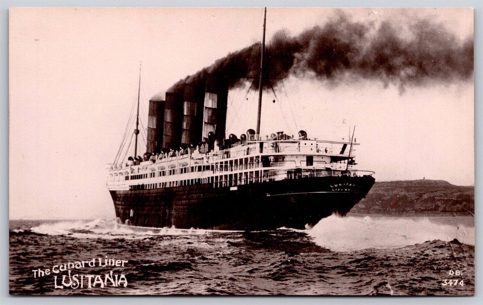 Postcard Cunard Liner RMS Lusitania Davidson Bros 3474 RPPC J43