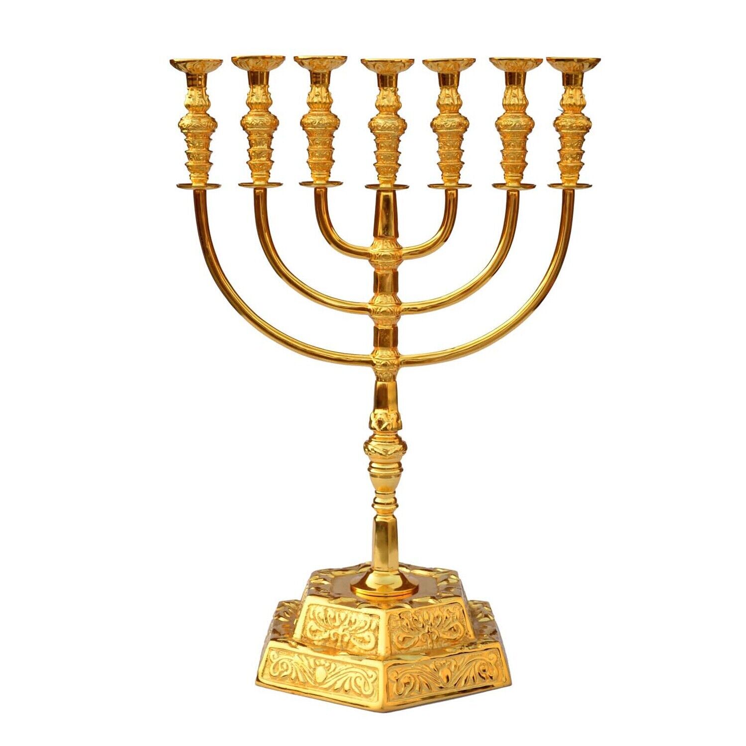 30 Inches Handmade Religious Gold Plated 7 Branch Large Old Temple Menorah