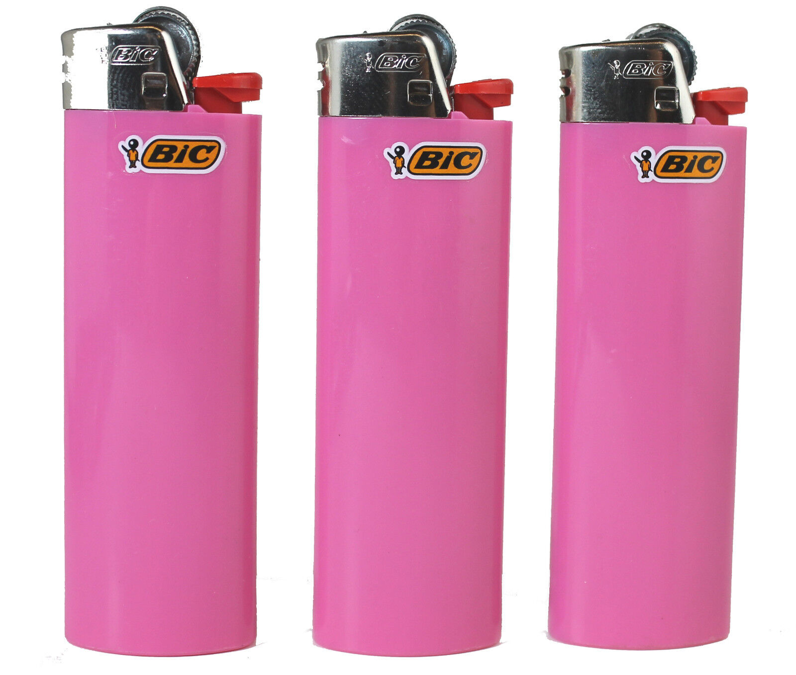 3 Pink Bic Lighters - Standard Size Solid All Pink Bic Lighters
