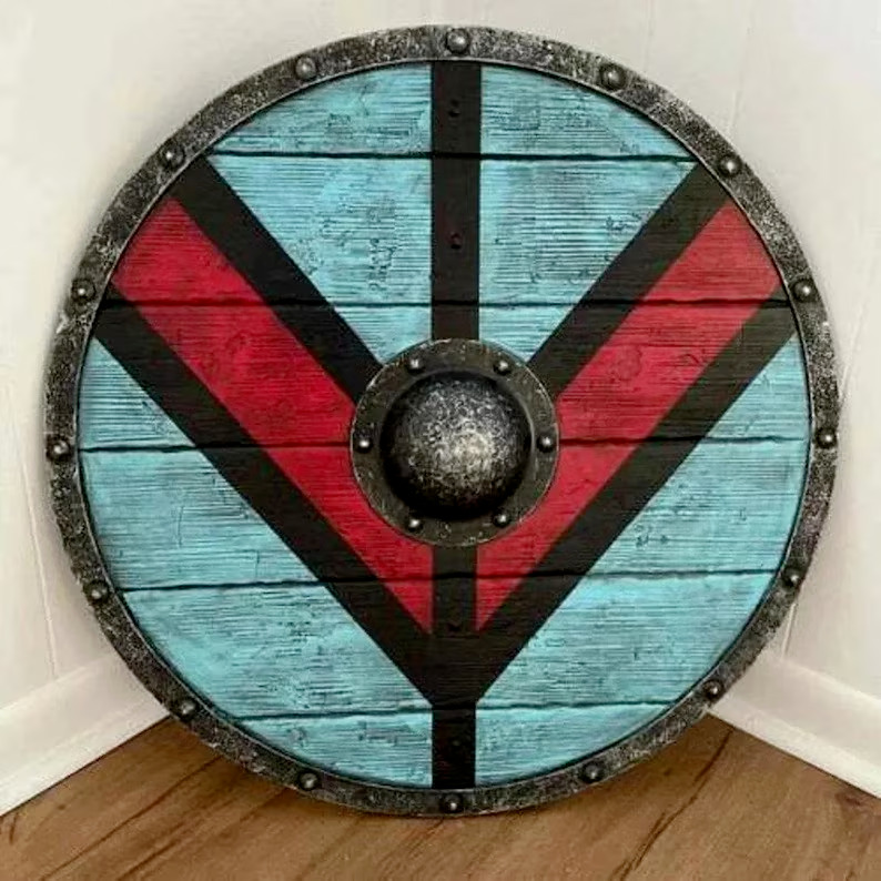 Handmade Medieval Viking Round Wooden Lagertha Shield Historical Reenactment