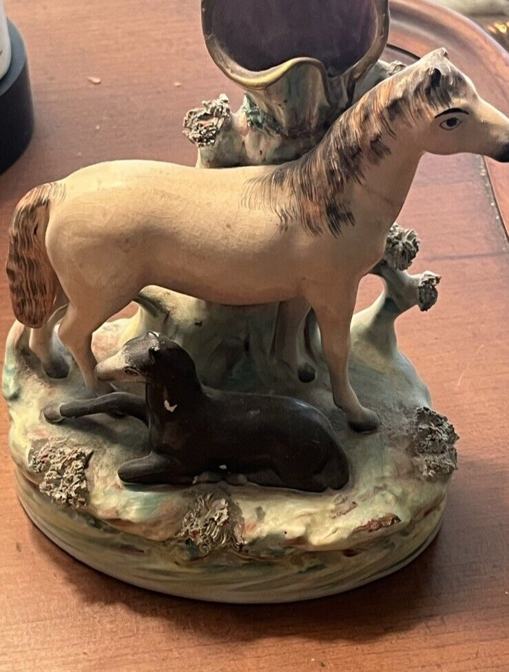 RARE Staffordshire Figure Spill Vase Equestrian Horse Pony 1860