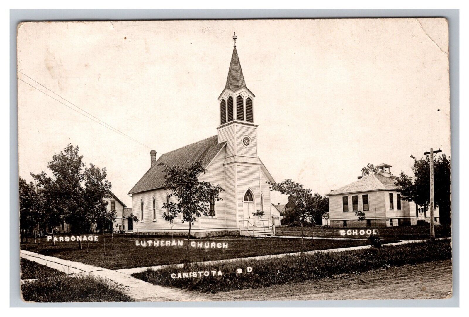 Postcard Canistota South Dakota RPPC Church and School