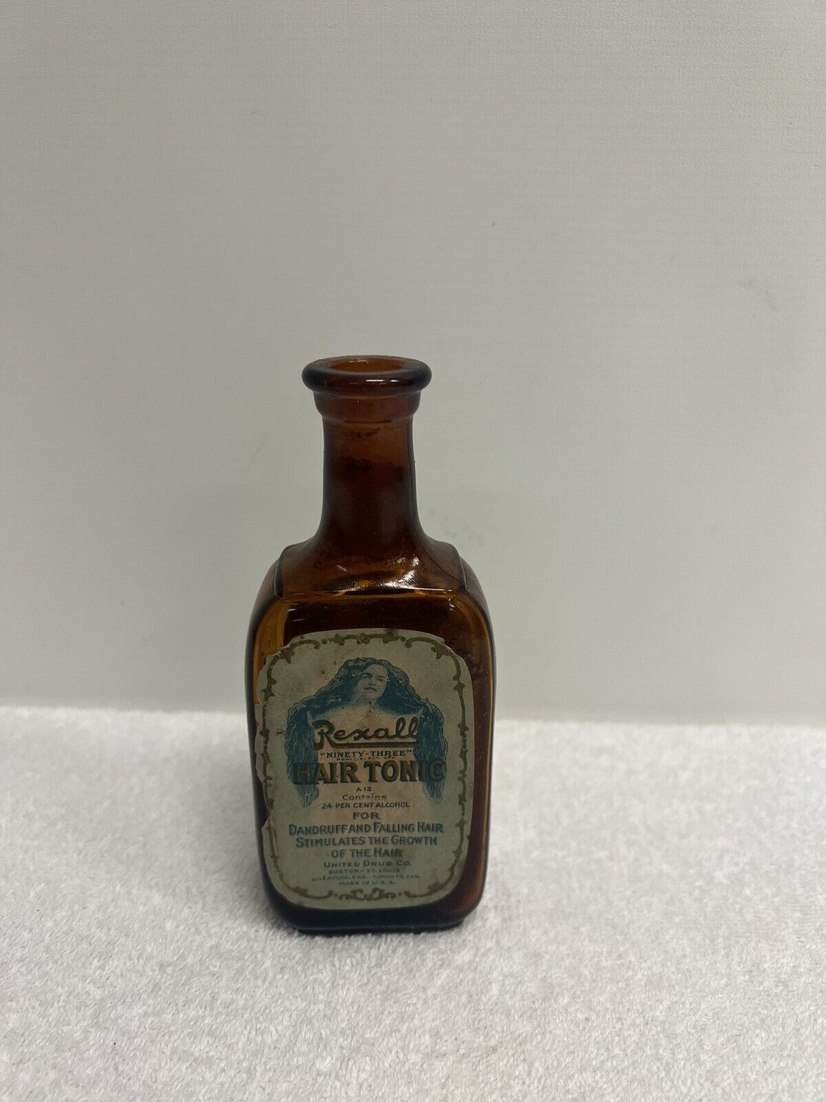 Vintage Rexall “93” Hair Tonic Wirh Box Dated 1910 United Drug Co. Nice Labels