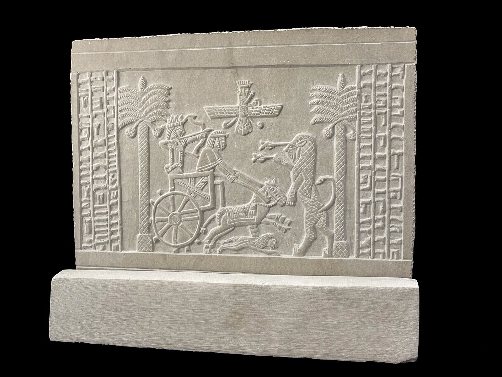 The Darius seal in a royal chariot below Ahura Mazda , assyrian art Sculpture