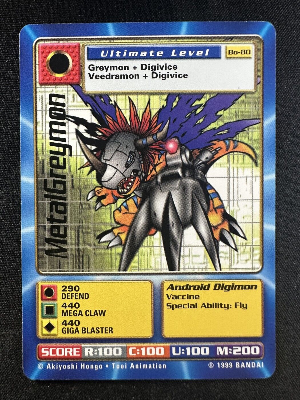 1999 Digimon TCG Bo-80 MetalGreymon Digi-Battle Series 2 Gold Stamped NM