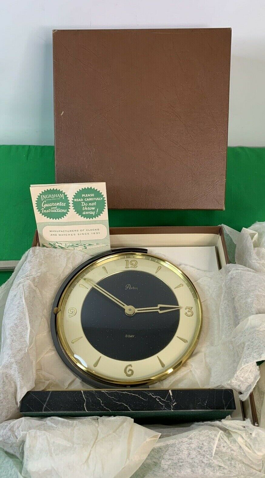 vintage NOS, 1950's Aristocrat DIPLOMAT 8 Day Desk Clock Ingraham Movement Artco