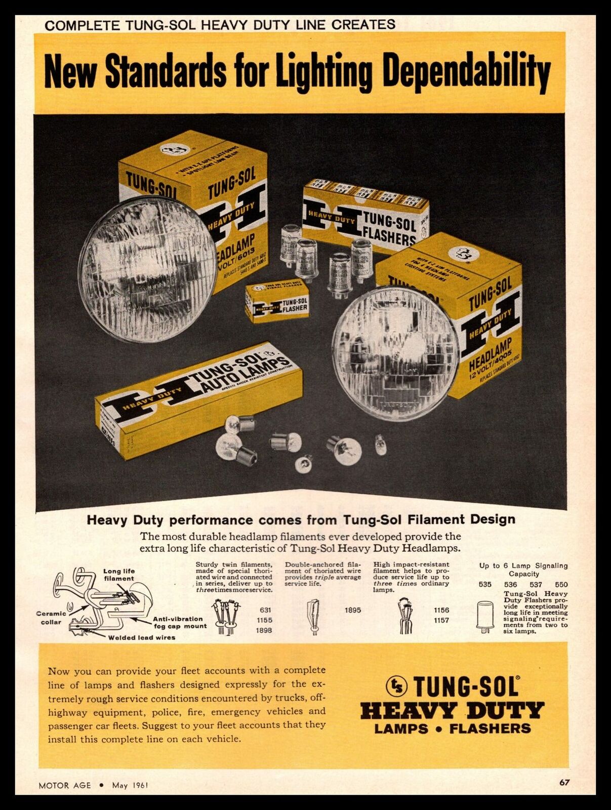 1961 Tung Sol Heavy Duty Auto Head Lamps And Flashers Newark New Jersey Print Ad