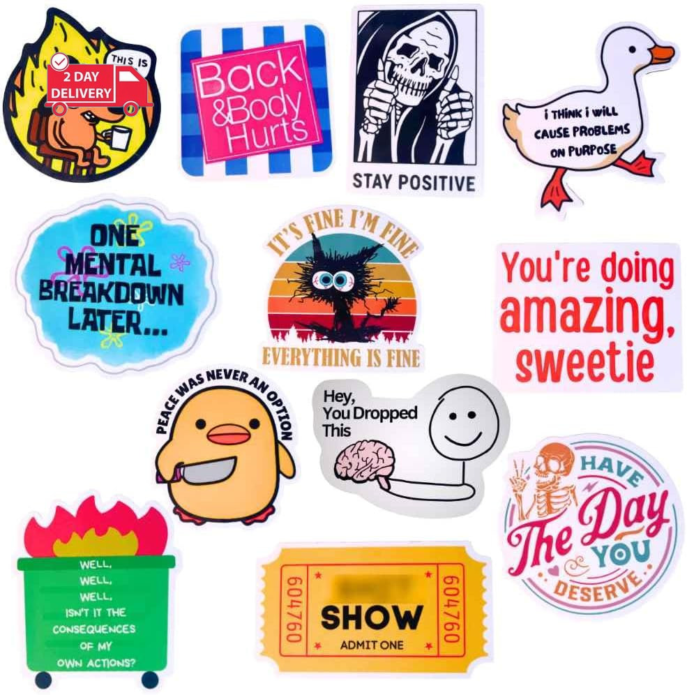 12-Piece Fridge Magnets - Funny Memes, Cute Animals, and Words for Home/Office D