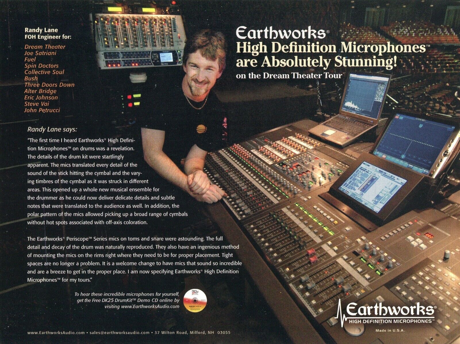 2007 Print Ad of Earthworks High Definition Microphones w Engineer Randy Lane