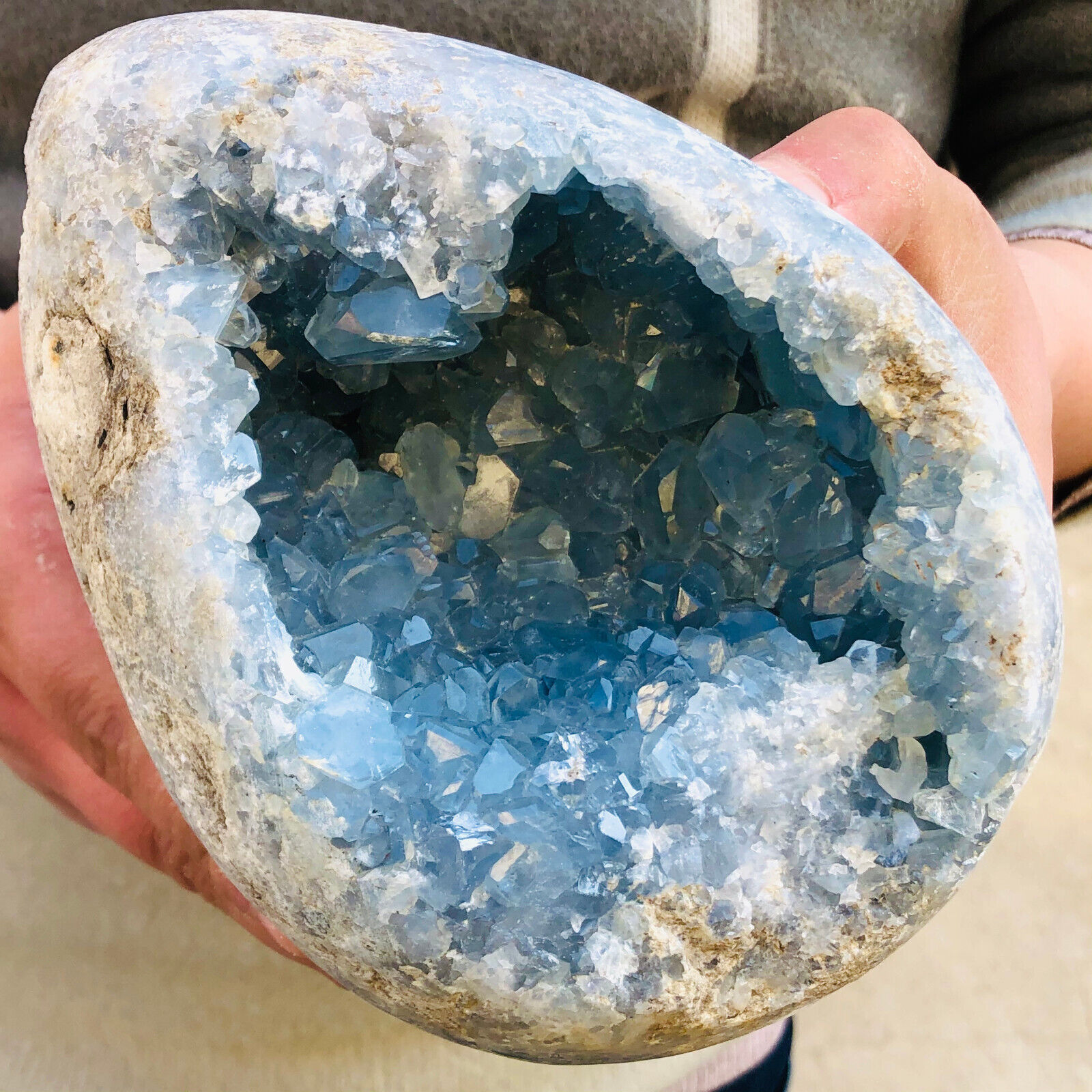8.46LB Natural blue celestite geode quartz crystal mineral specimen healing