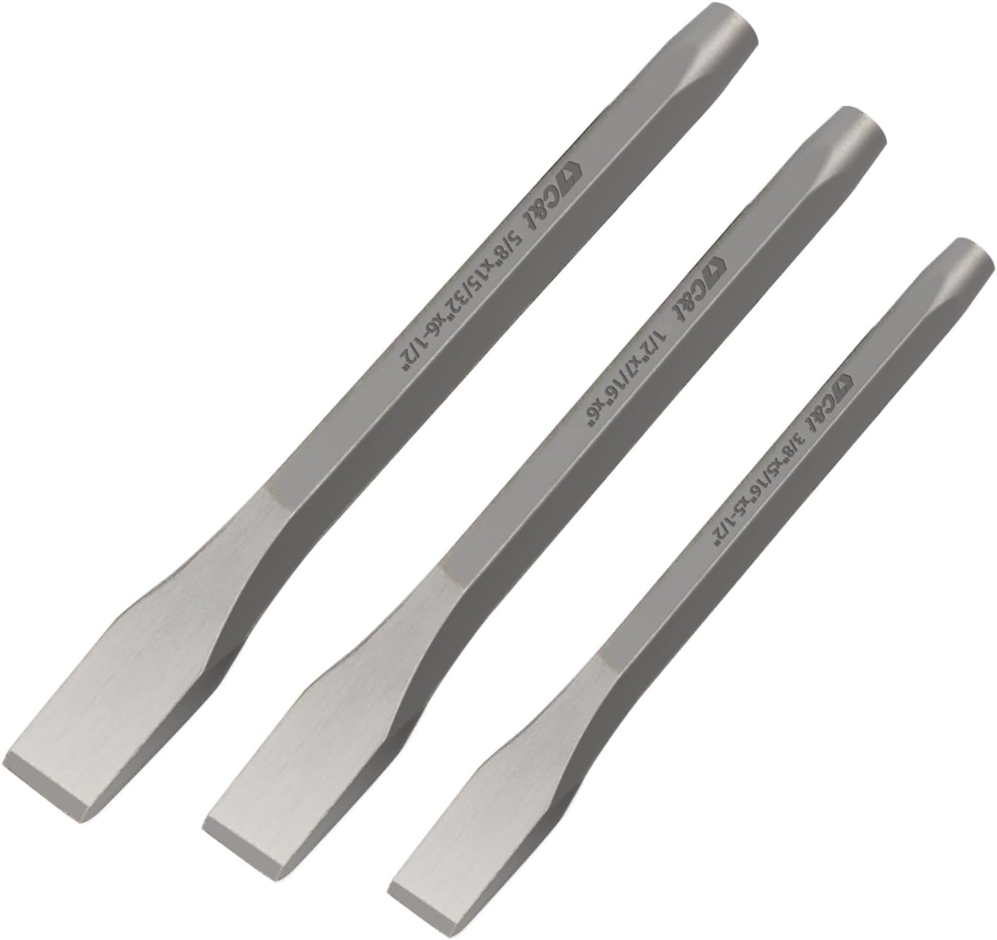 3-Piece Heavy Duty All Purpose Cold Chisels Kit, 3/8, 1/2, 5/8 in, for Carpentry