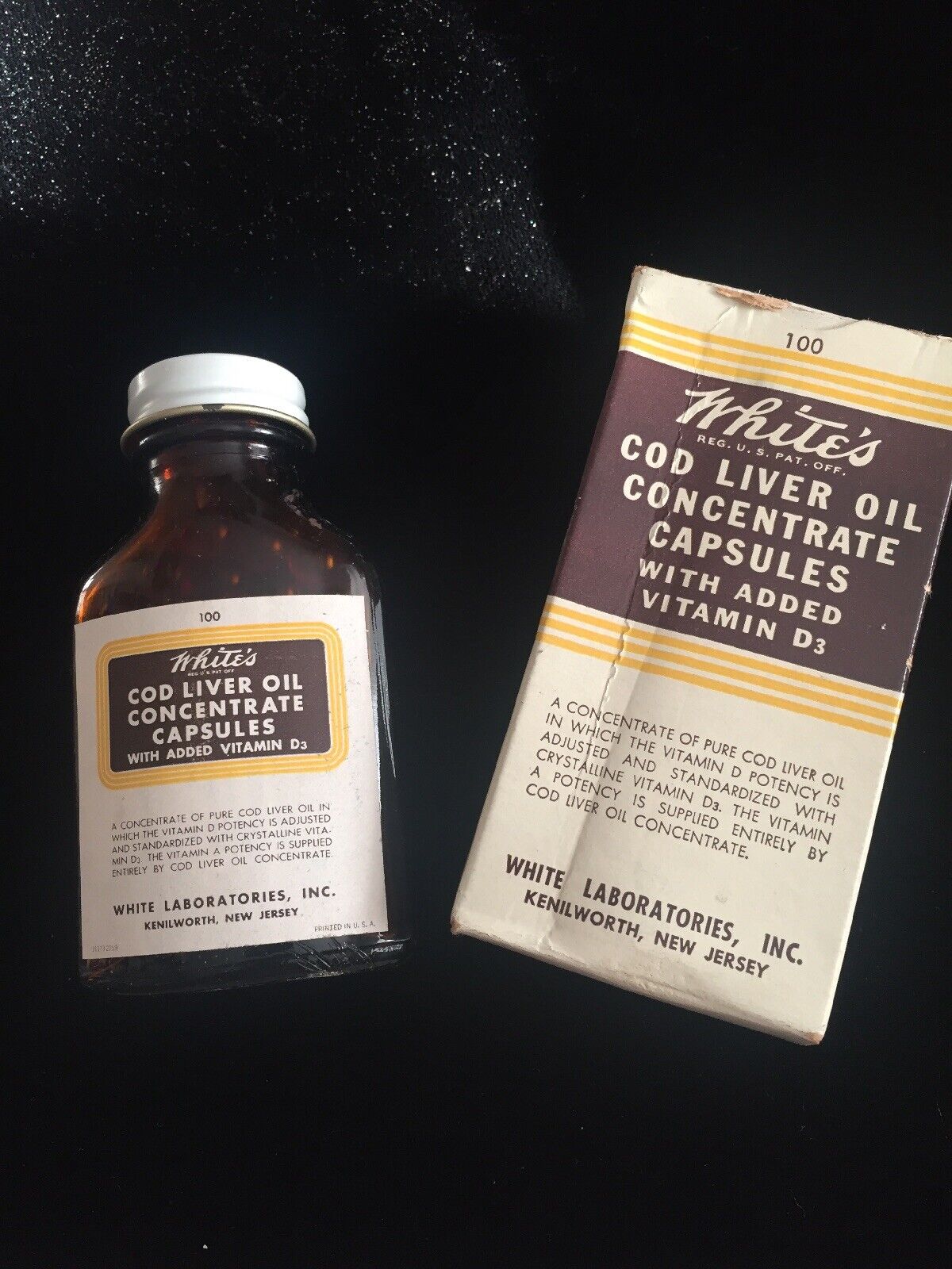 White\'s Cod Liver Oil Concentrate Capsules VINTAGE in Original Box Full