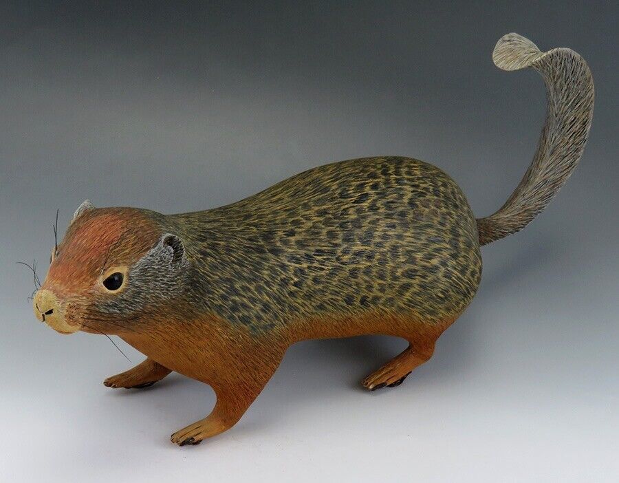Realistic Hand Made Naturalist Ground Squirrel Museum Quality Wood Figure 
