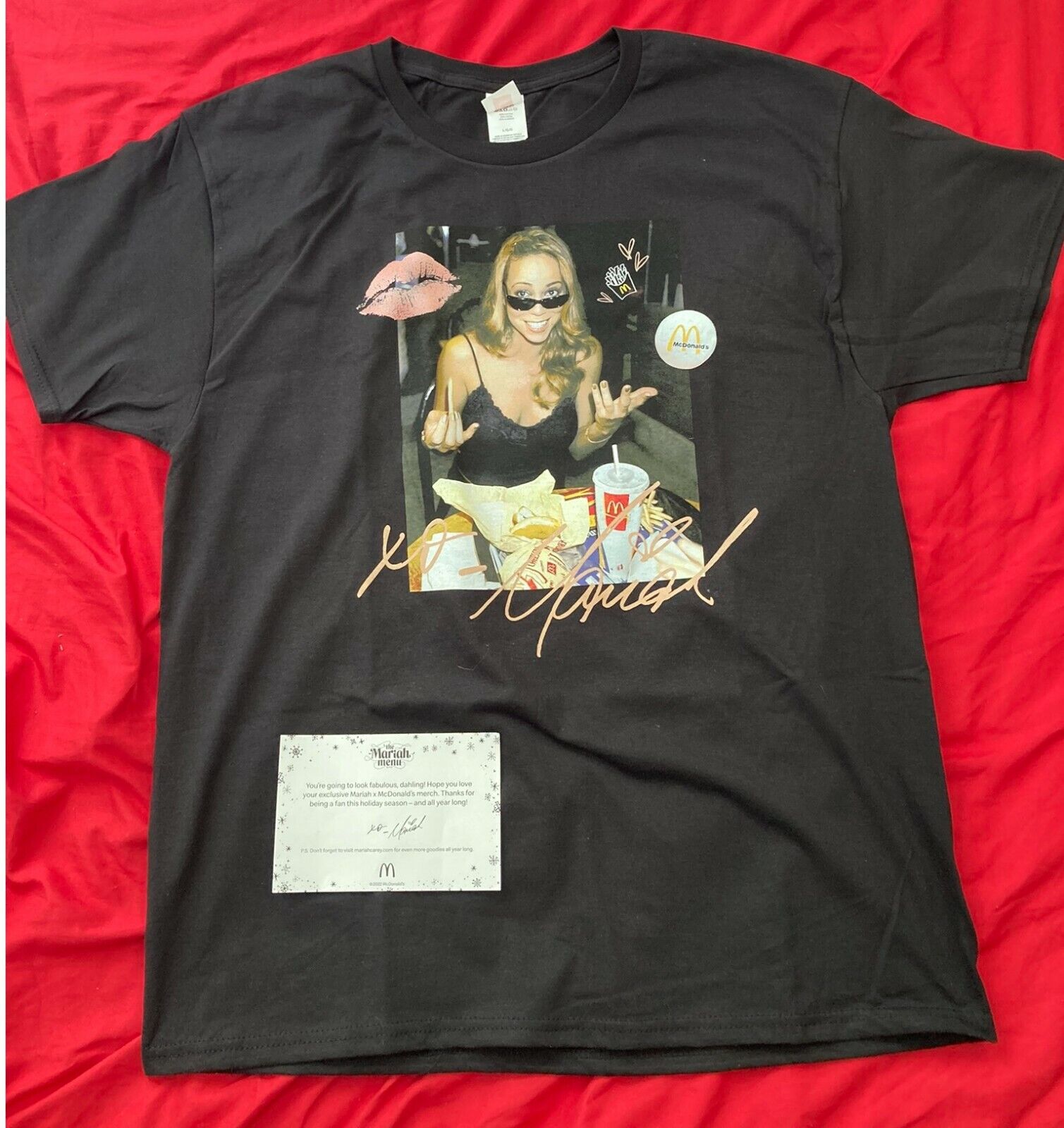 Authentic Mariah Carey McDonalds T-Shirt Tee Limited Edition Black - New - Large