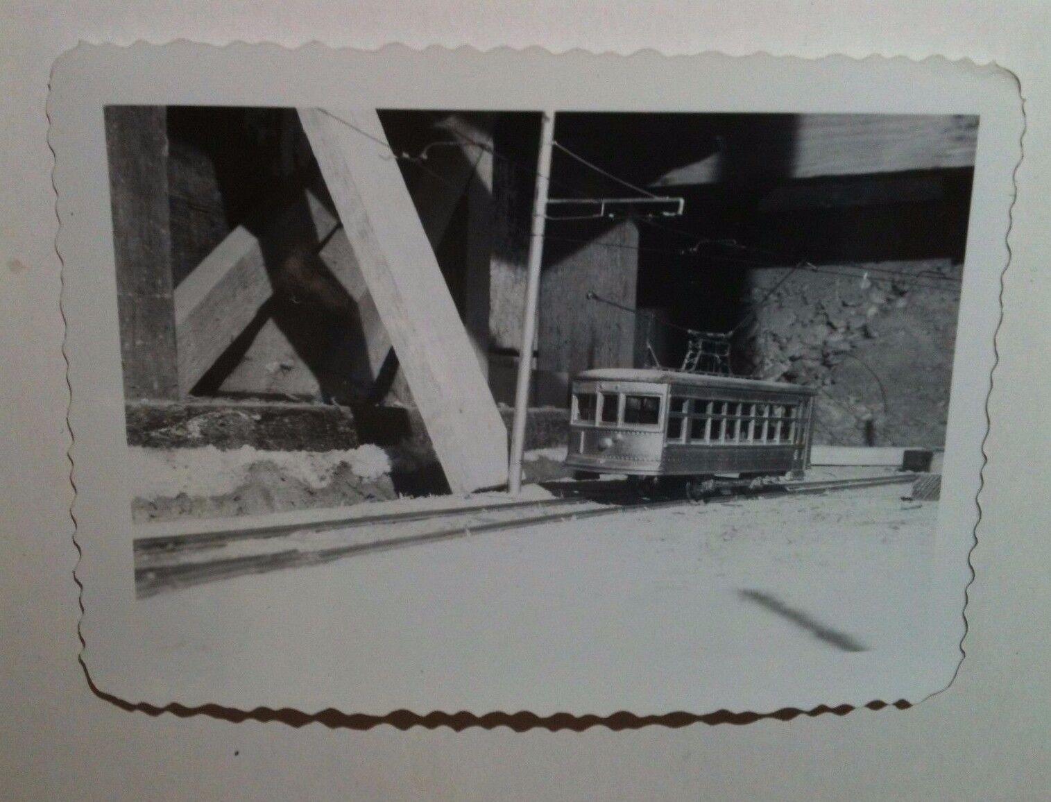 Vintage Photo Black & White Retro Electric Toy Train Room Set Passenger Car 
