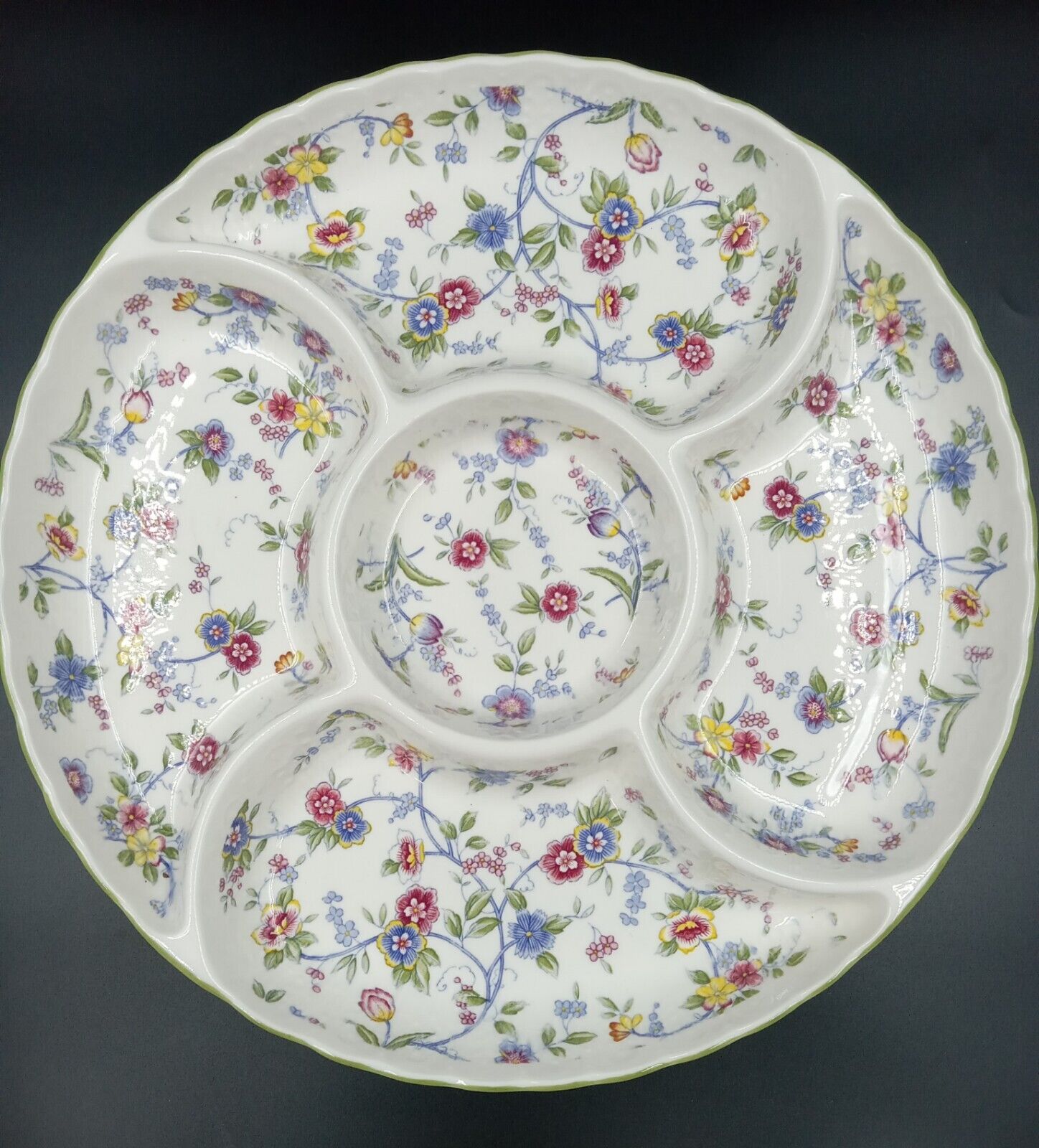 Andrea By Sadek Divided Relish Serving Platter Floral Pattern Porcelain 13\