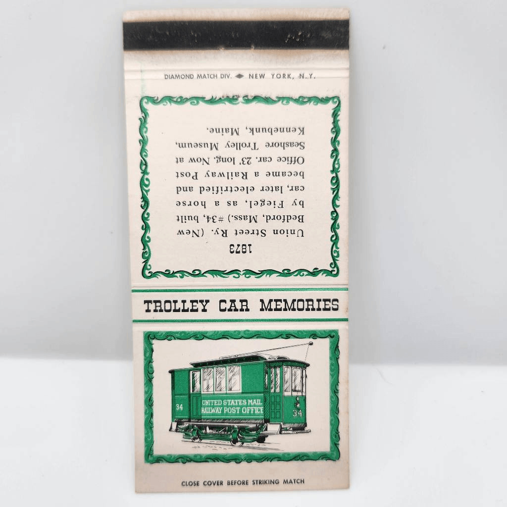 Vintage Matchcover New Bedford Massachusetts Post Office Trolley Car Kennebunck