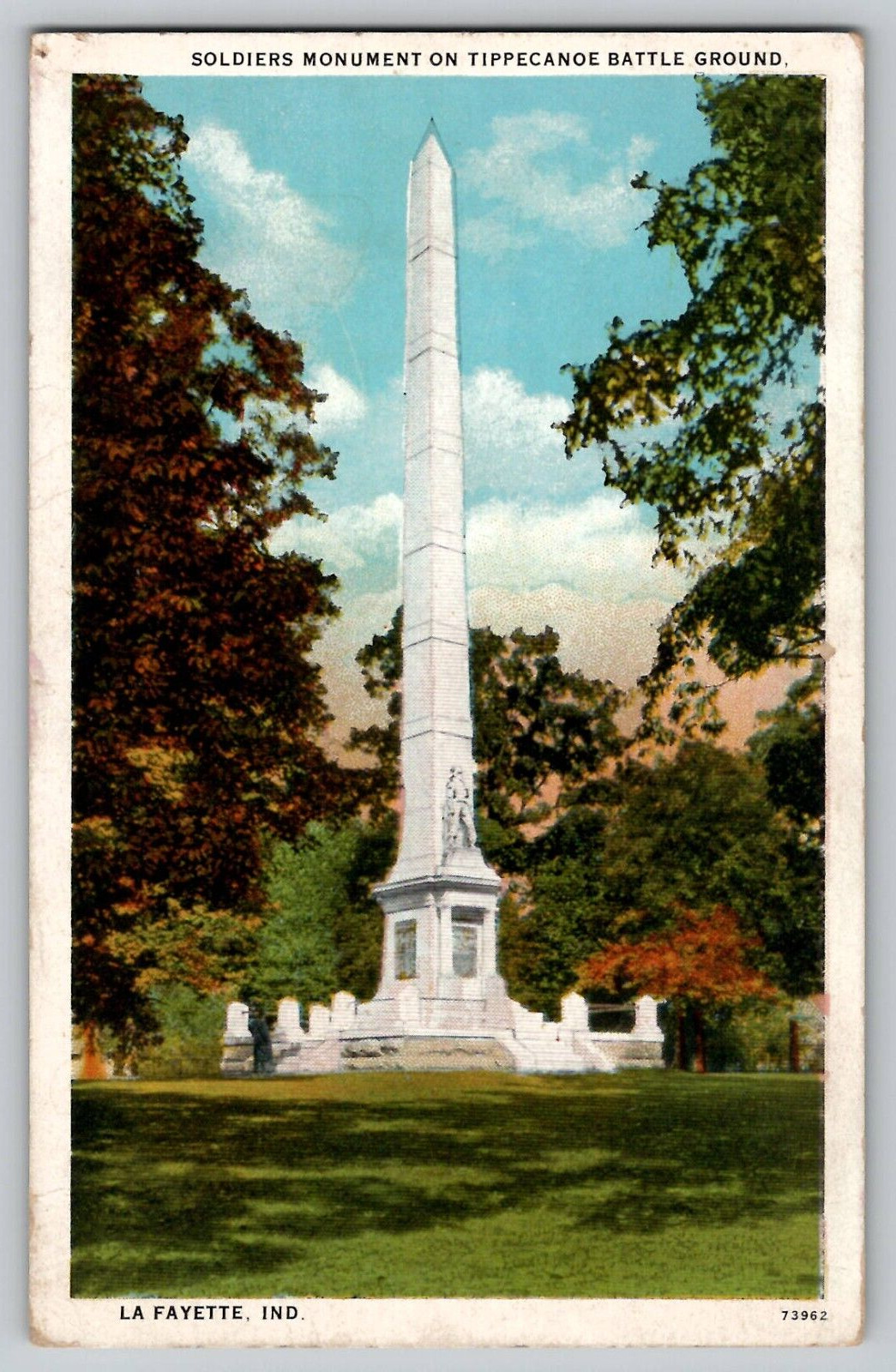 Soldiers Monument Tippecanoe Battle Ground Lafayette IN Postcard Tecumseh’s War