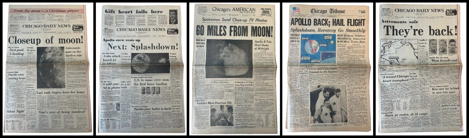 APOLLO 8 Moon Mission 5 Newspaper December 24-28 LOT: They\'re Back, Apollo Back