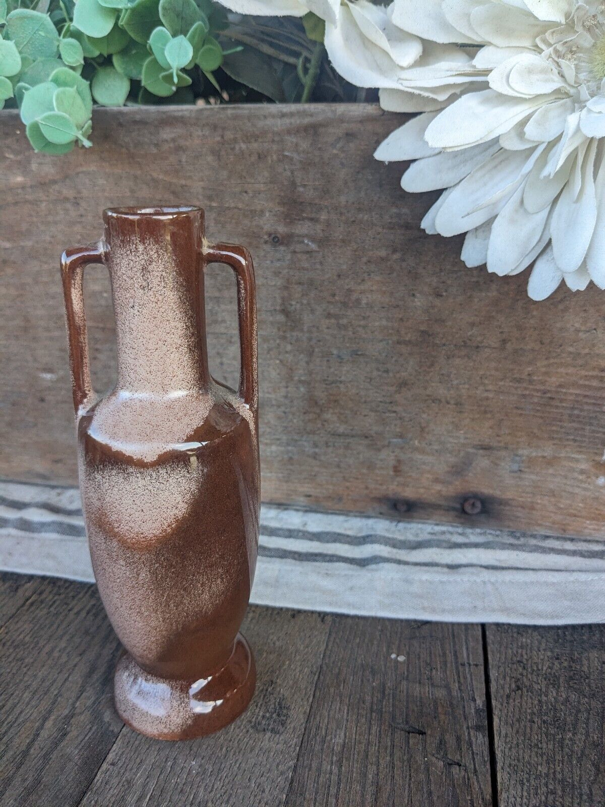 Vintage Frankoma Pottery Plainsman Brown Double Handle Vase #20