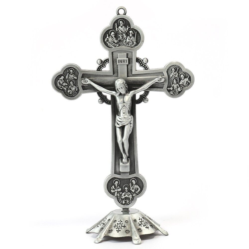 Silver Plated Standing Crucifix with Deatachable Stand Religious Antique Cross