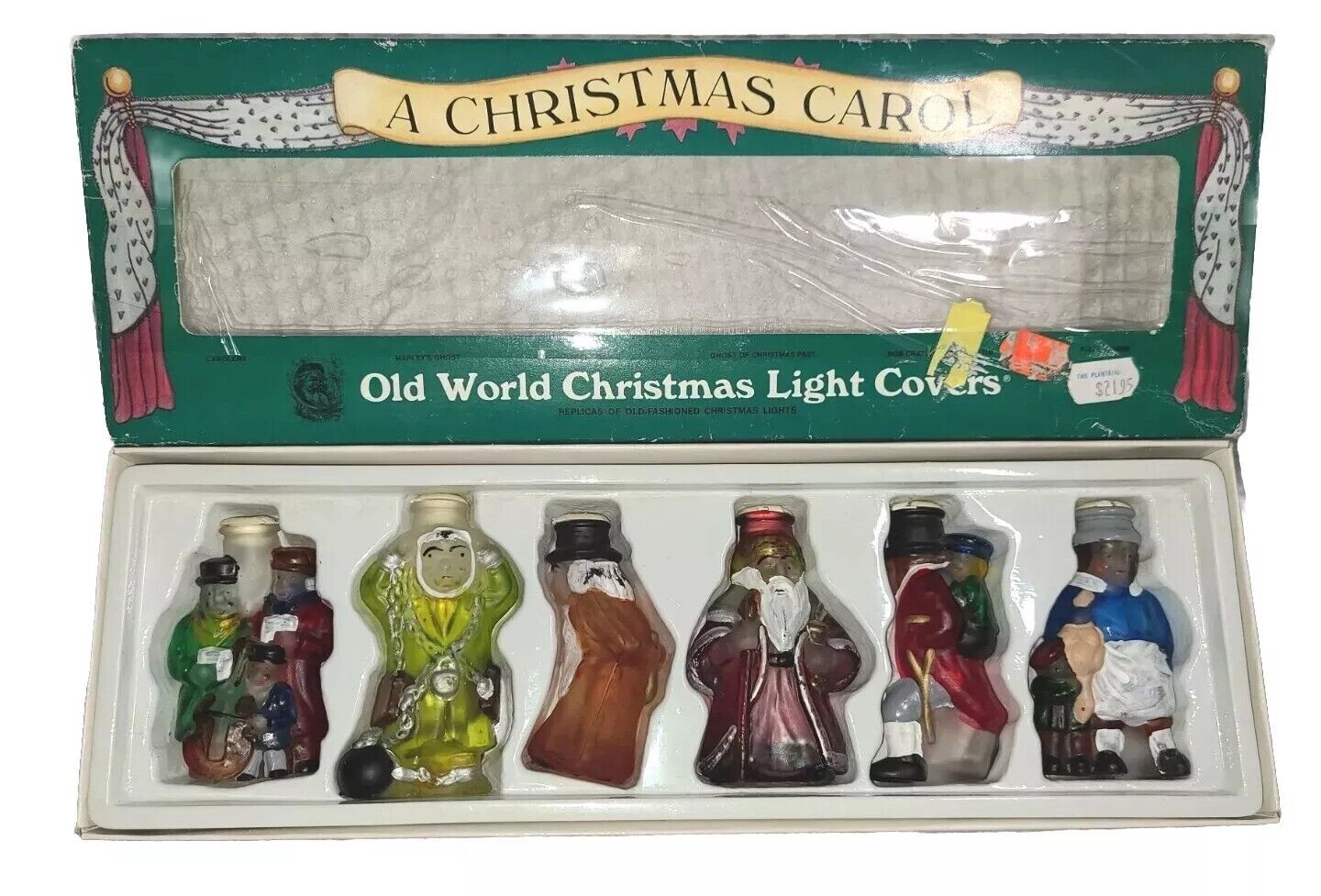 Vintage Old World Christmas Light Covers Glass A Christmas Carol NEW