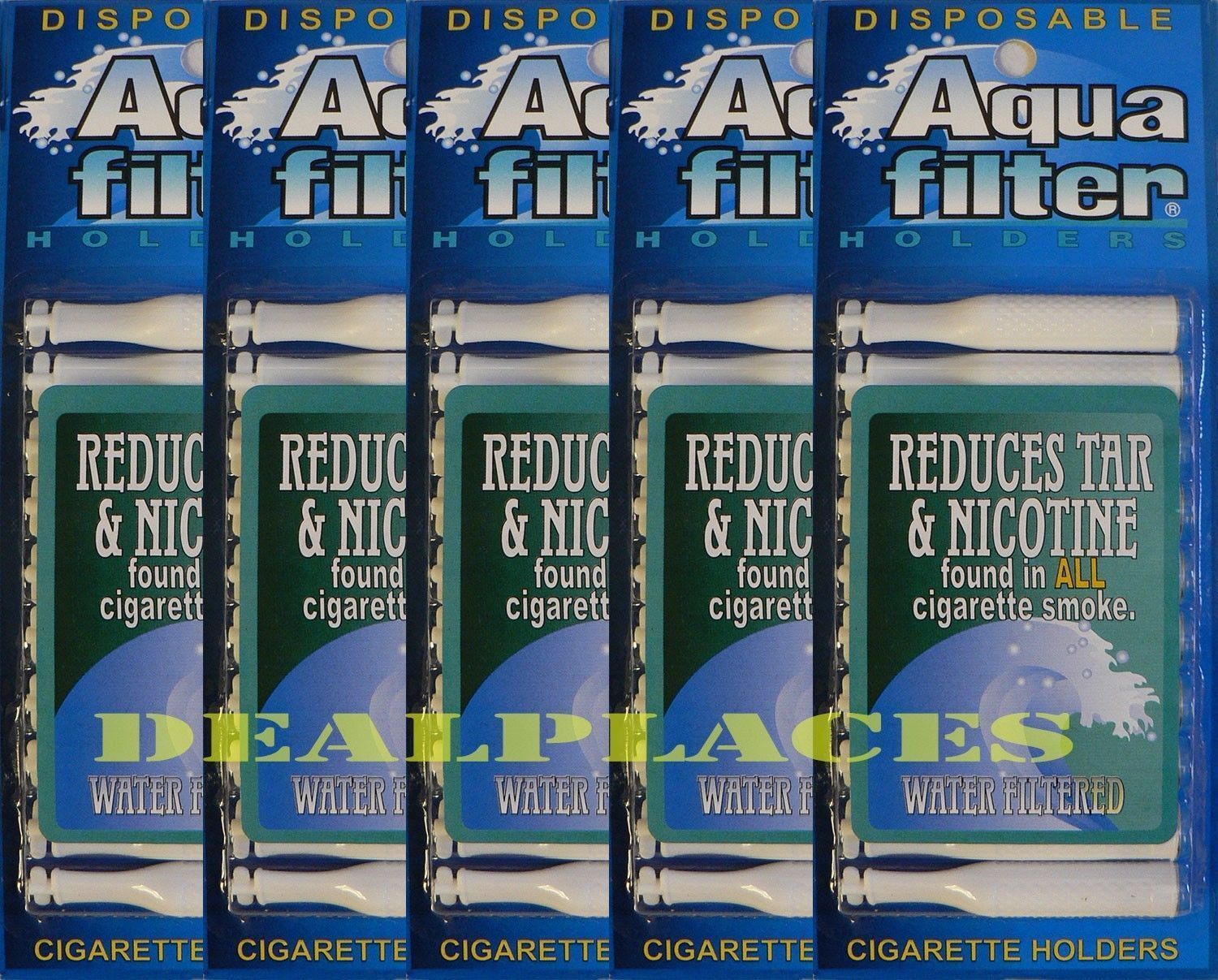5 Packs Aquafilter Cigarette Filters TOTAL 50 filter Reduces Tar and Nicotine
