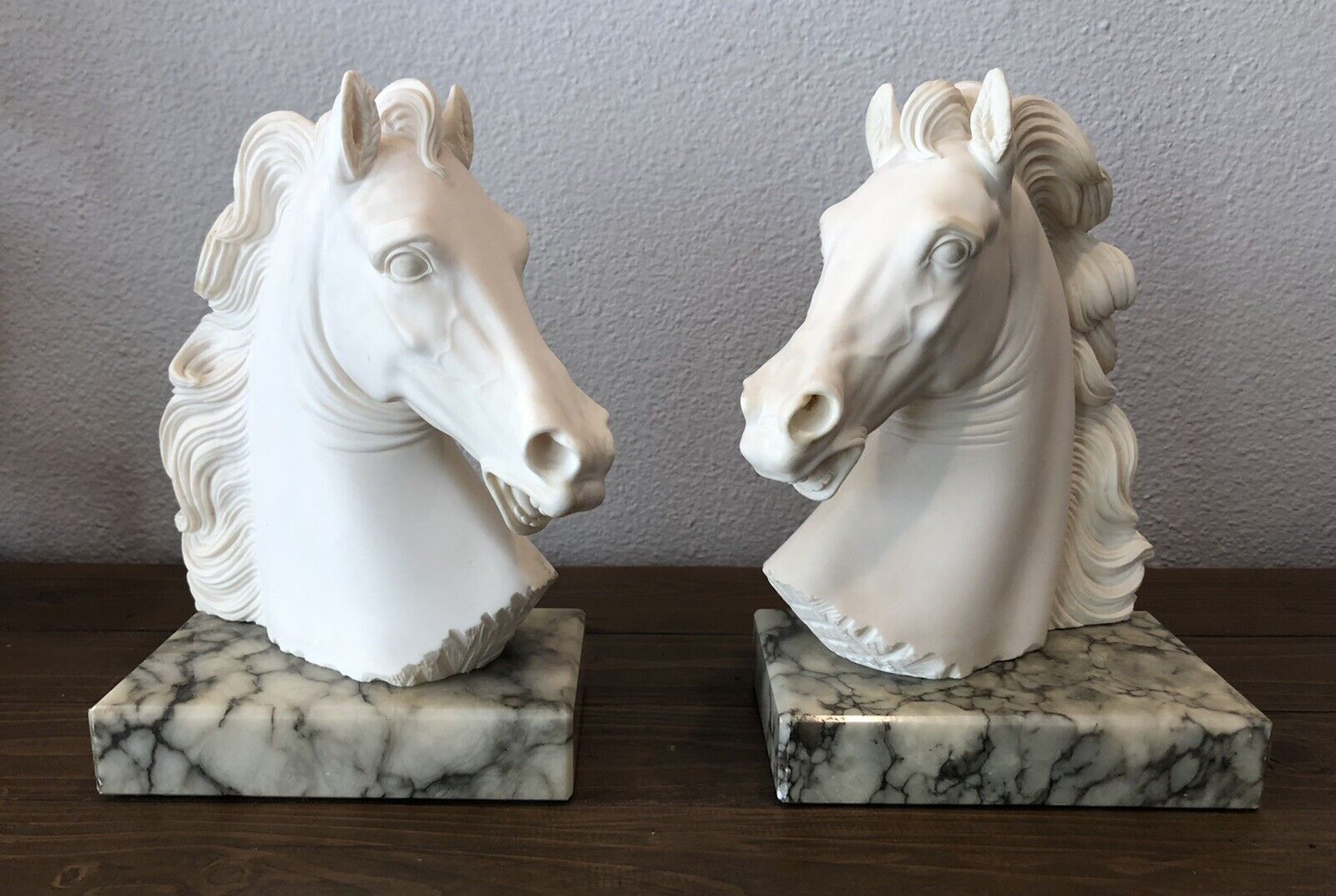 Vintage Arnoldo Giannelli Horse Head Bookends w/ Marble Base - Great Condition