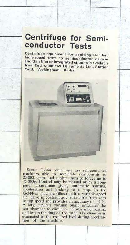 1965 Centrifuge For Semiconductor Tests Environmental Equipment Ltd Wokingham