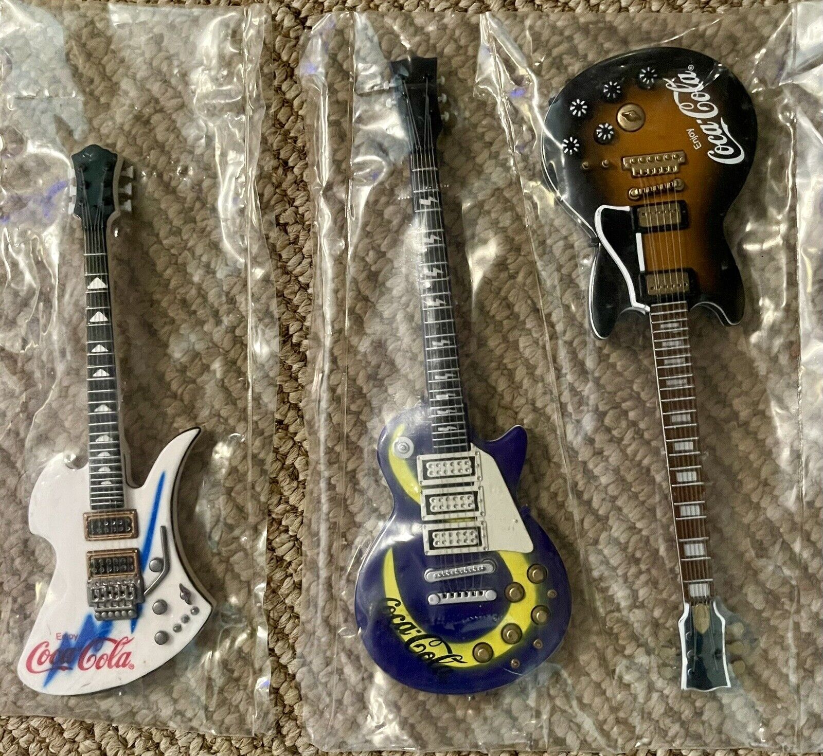 Rare Coca cola collectible Miniature Guitars. (3) Total Including a Les Paul.