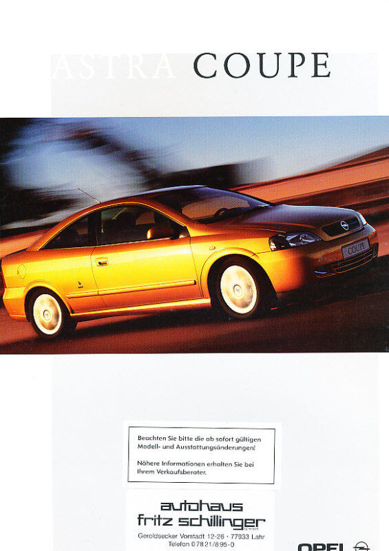 2001 Opel Astra Coupe German Prospekt Sales Brochure