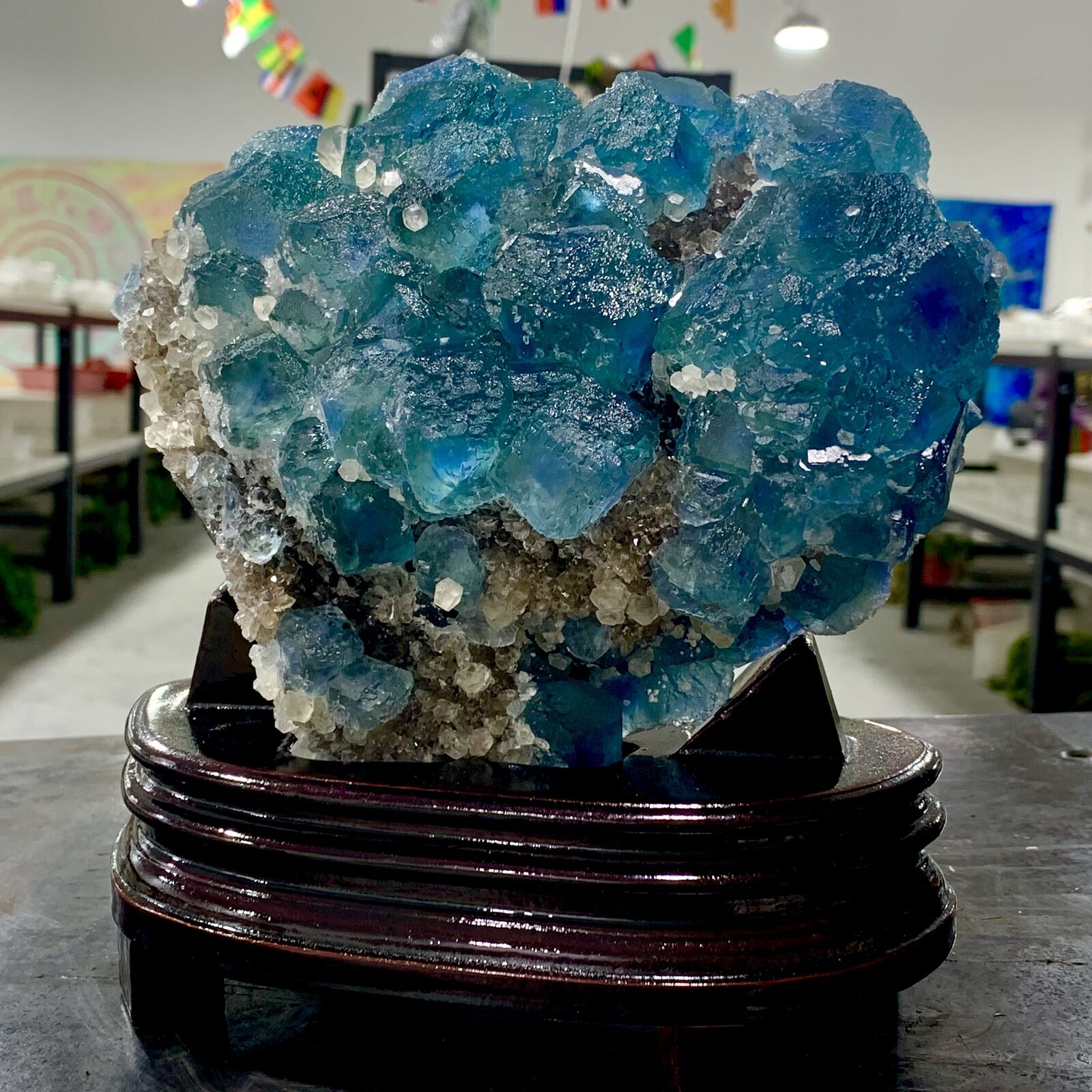 4.73LB Natural transparent blue greencubic fluorite mineral crystal sample/China