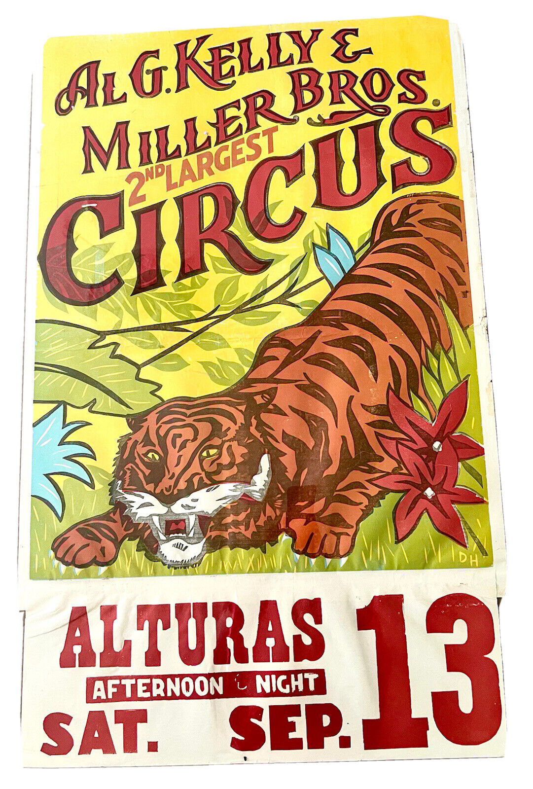Authentic Vintage 1940s-1950s Al G. Kelly tiger Circus Poster