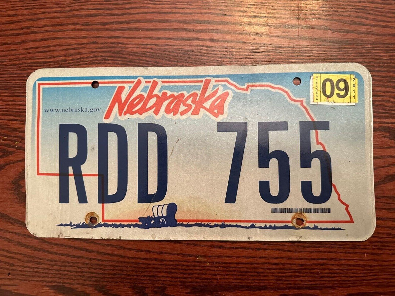 2011 Nebraska License Plate RDD 755 NE USA Authentic Metal September