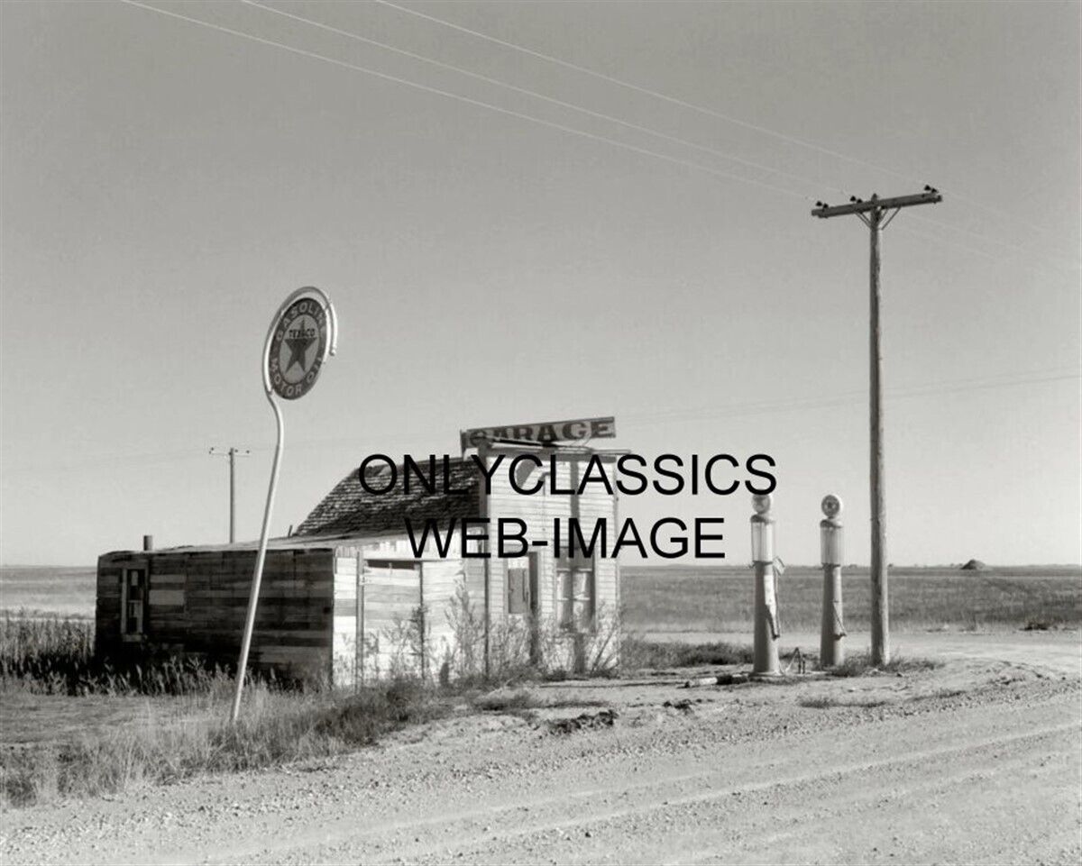 1937 MIDDLE OF NOWHERE ABANDONED TEXACO GAS STATION 8x10 PHOTO GARAGE PUMPS ND