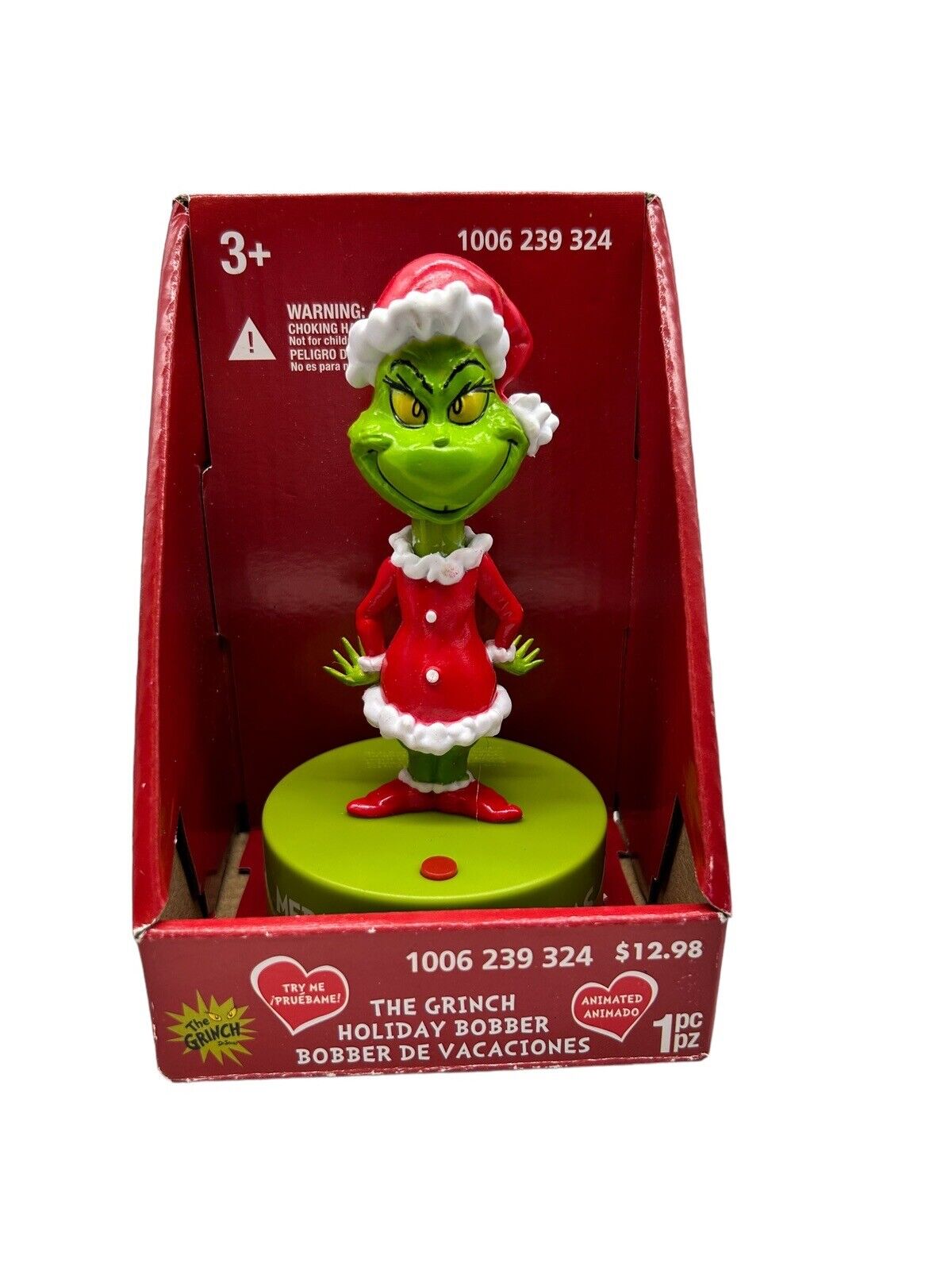 Gemmy Dr. Seuss The Grinch Holiday Bobber Plays Jingle Bells 5.5”