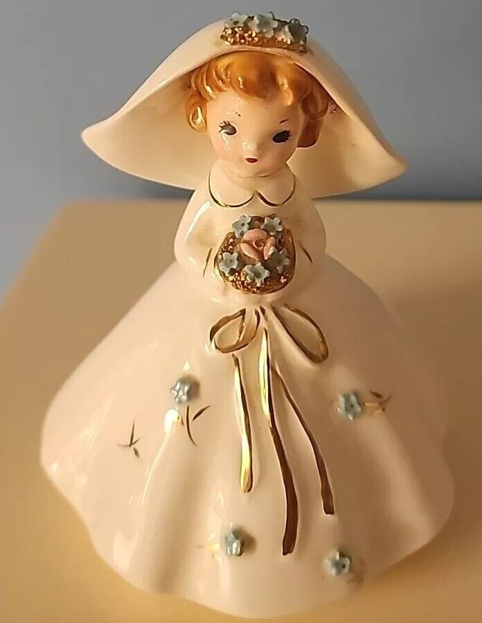 Vintage Josef Originals Bride Figurine Blue Flowers  Bouquet 4 Inches High 