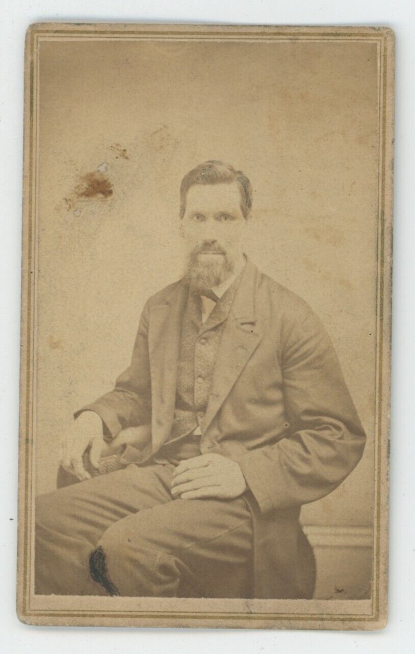 Antique ID'd CDV Circa 1870s Man With Goatee Named Daniel Hewett Lansingburg, NY
