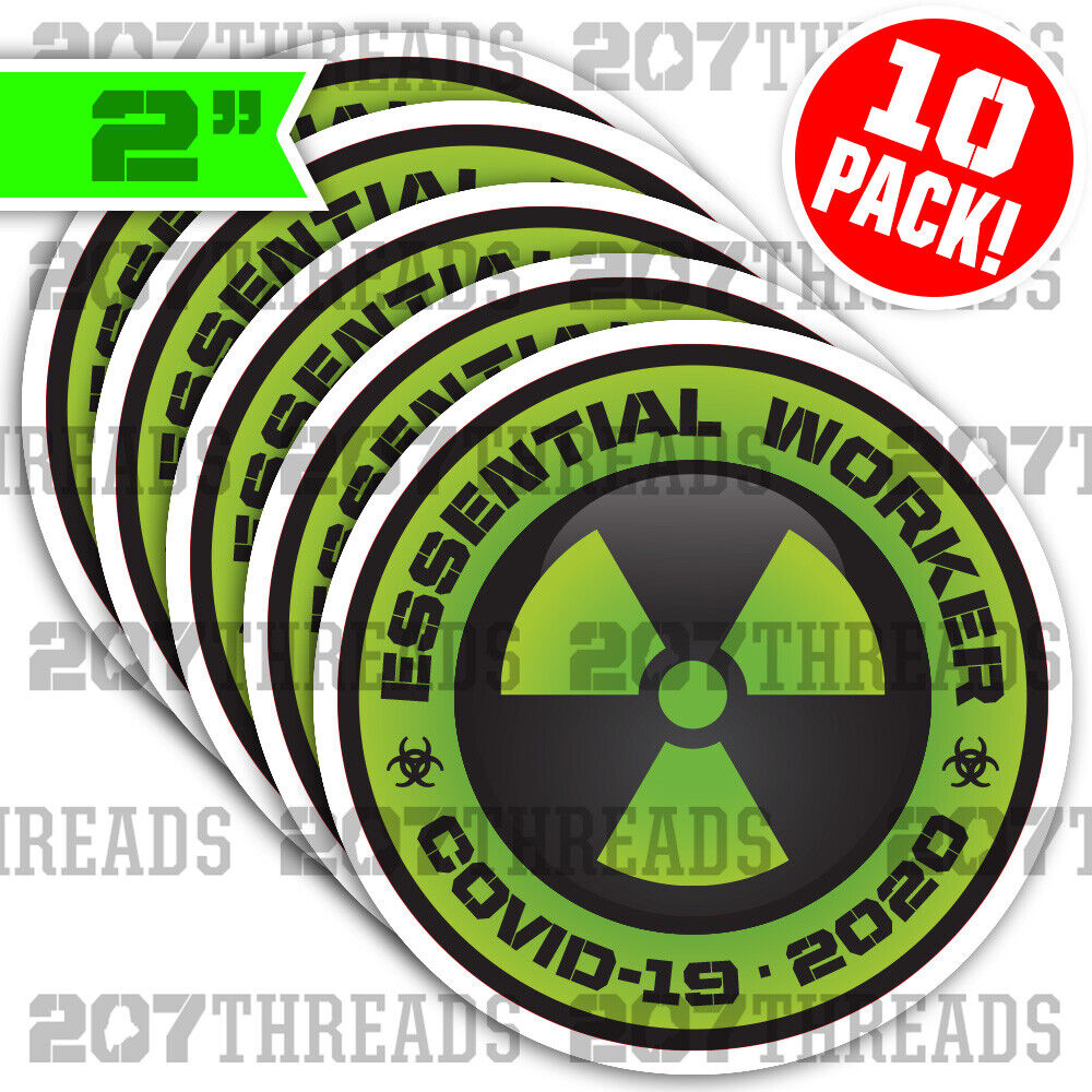 10 PACK Essential Worker Hard Hat Sticker Nuclear Green Toxic Hazard Decals Set