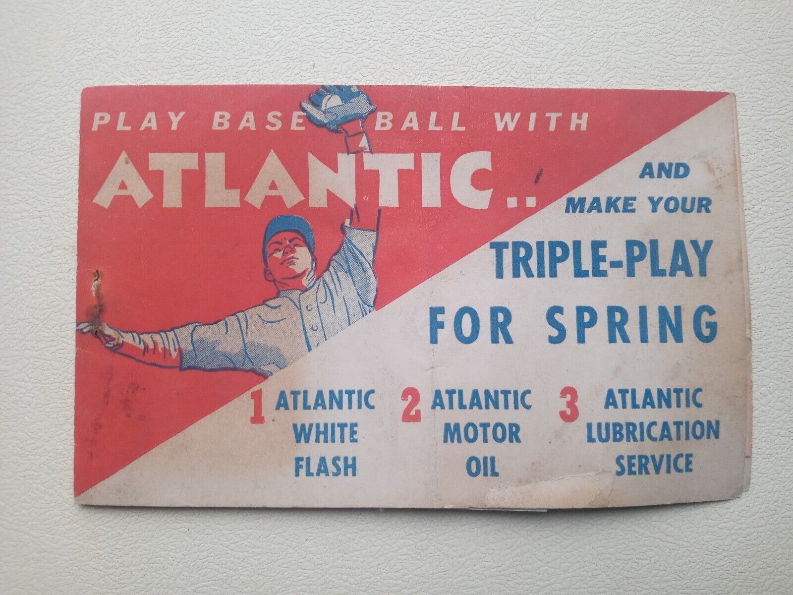 Rare Vintage 1939 Atlantic White Flash Gas Oil Can Baseball Advertising Schedule