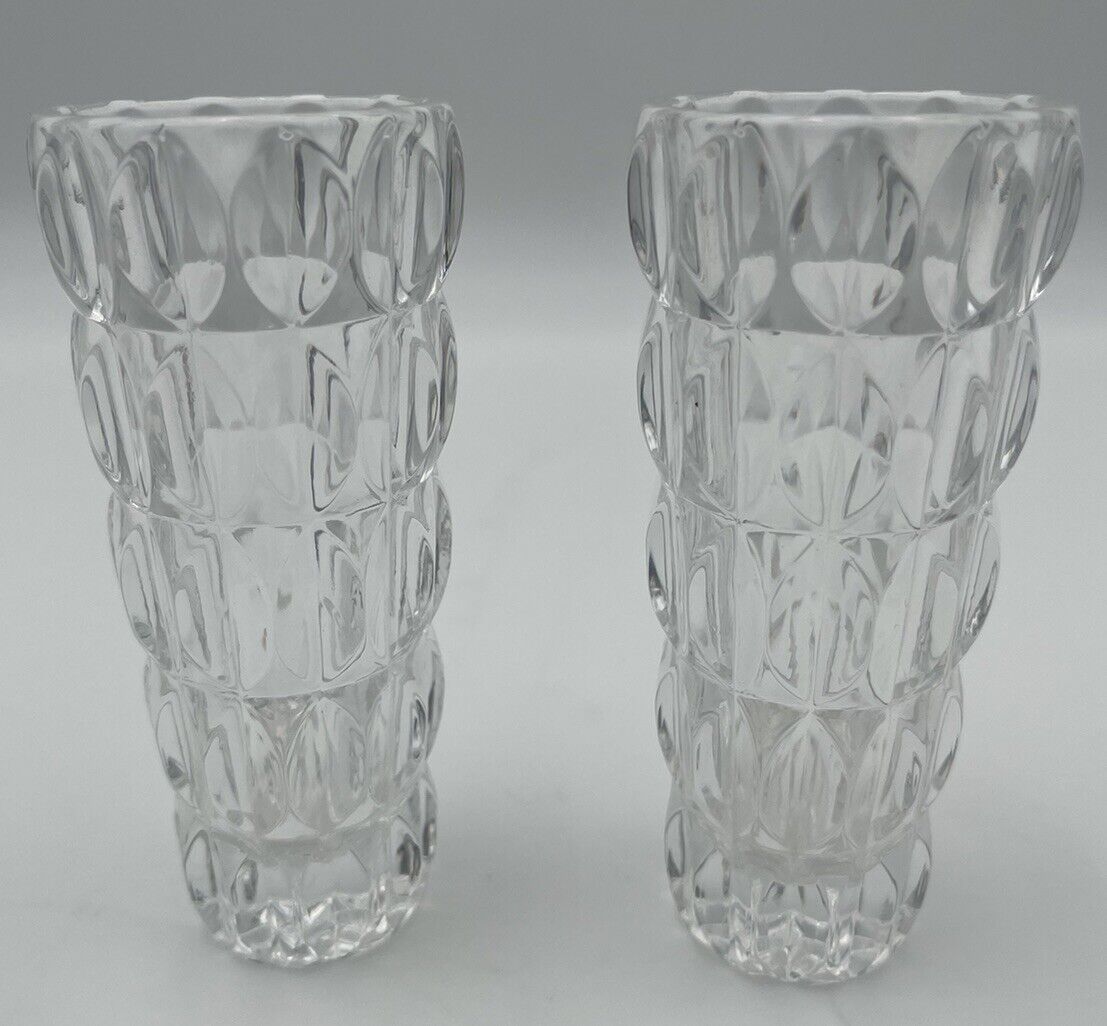 Vintage Fostoria Heavy Lead Crystal 5” Bud Vase Discontinued Pattern Lot Of 2