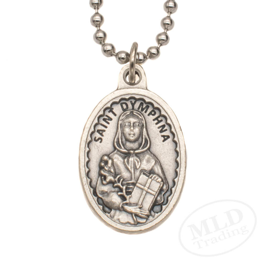 Saint St Dymphna Medal Pendant Necklace Patron Saint Of Stress And Anxiety Italy
